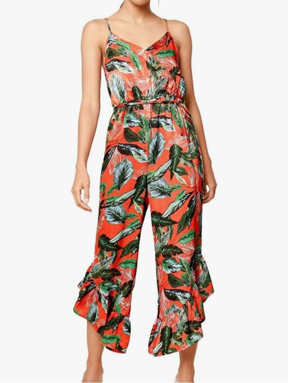 Sugarlips Coral Tropical Print Maxi Dress with Tie Waist